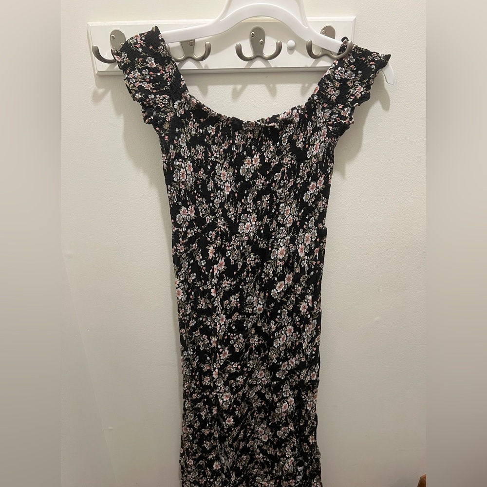 American Eagle Outfitters Maxi Black and Pink Floral Dress